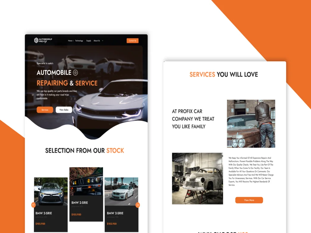 AutoBedrijf Pro-Fix website design mockups