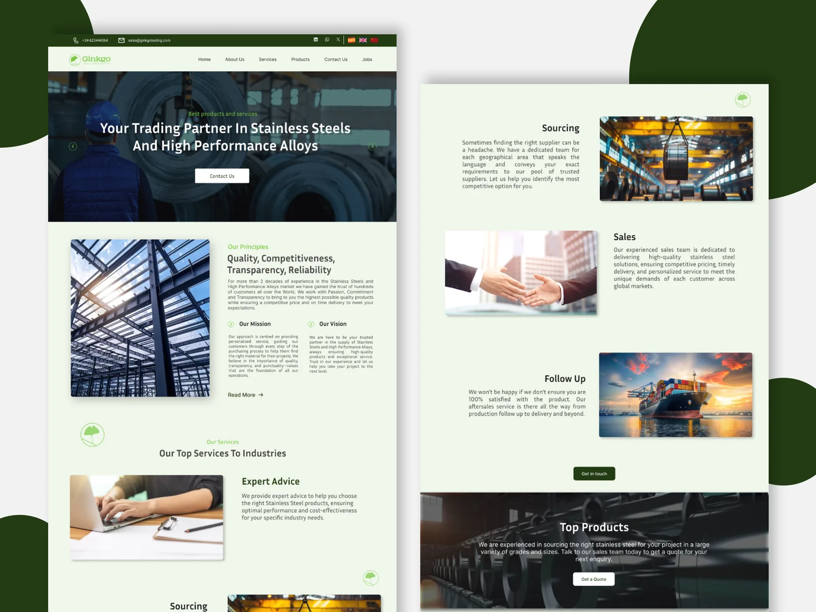 Ginkgo website design mockups