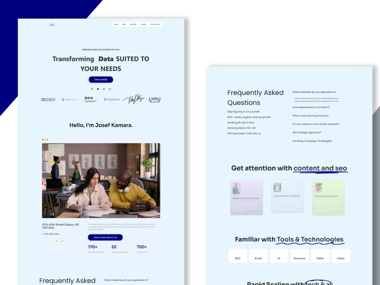 Josef Kamara website design mockups