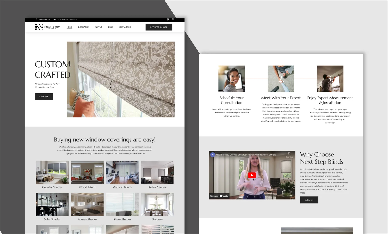 Next Step Blinds website design mockups